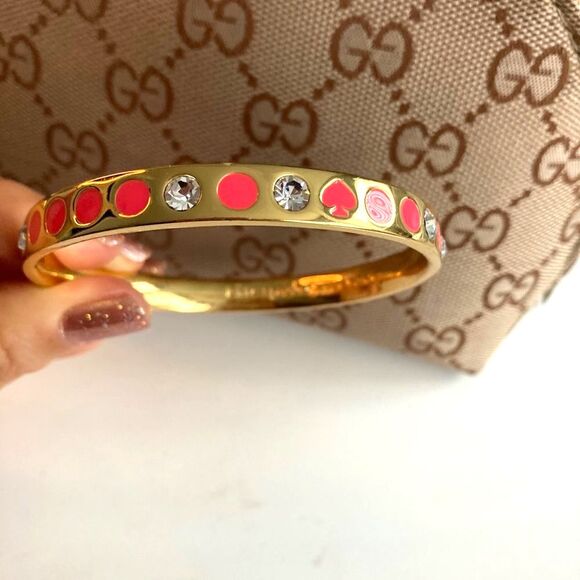 Kate Spade Women Bangle Bracelet Pink Gold Tone Bling Rhinestone Round 8 inches - Picture 2 of 3